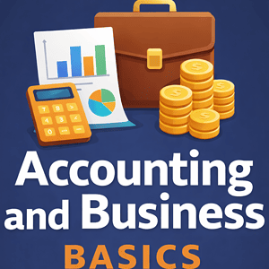 Business accounting concept with calculator, charts, and briefcase.