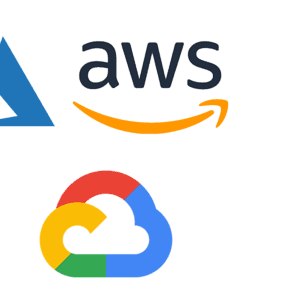Cloud certification logos for Azure, AWS, and Google Cloud on a white background.