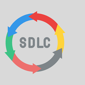 SDLC cycle diagram with colorful arrows representing software development stages.